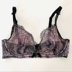 NEW VS VICTORIAS SECRET Blush Pink Black Sheer Mesh Lace Underwire Bra 32D